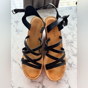 Rampage Black Buckle Cork Wedge Sandal Shoe Sz 8.5